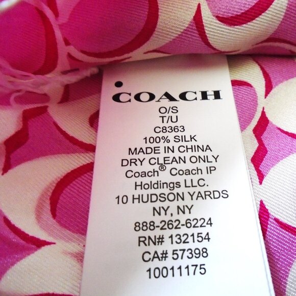 Coach Signature Print Silk Skinny Scarf Bold Pink C8363 - Picture 8 of 9